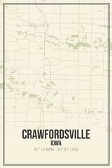 Retro US city map of Crawfordsville, Iowa. Vintage street map.