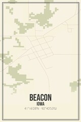 Retro US city map of Beacon, Iowa. Vintage street map.