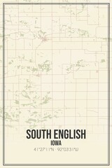 Retro US city map of South English, Iowa. Vintage street map.