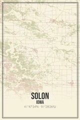 Retro US city map of Solon, Iowa. Vintage street map.
