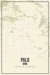 Retro US city map of Palo, Iowa. Vintage street map.