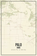 Retro US city map of Palo, Iowa. Vintage street map.