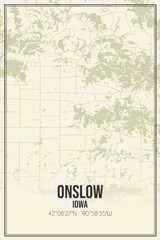 Retro US city map of Onslow, Iowa. Vintage street map.
