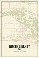 Retro US city map of North Liberty, Iowa. Vintage street map.
