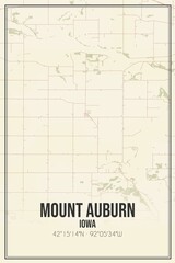 Retro US city map of Mount Auburn, Iowa. Vintage street map.