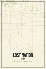 Retro US city map of Lost Nation, Iowa. Vintage street map.