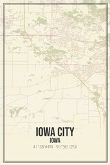 Retro US city map of Iowa City, Iowa. Vintage street map.
