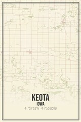 Retro US city map of Keota, Iowa. Vintage street map.