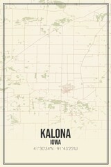 Retro US city map of Kalona, Iowa. Vintage street map.