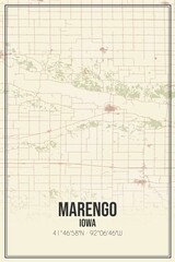 Retro US city map of Marengo, Iowa. Vintage street map.