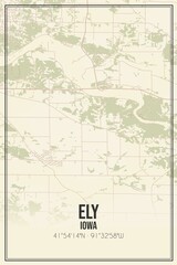 Retro US city map of Ely, Iowa. Vintage street map.
