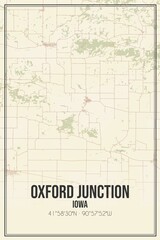 Retro US city map of Oxford Junction, Iowa. Vintage street map.