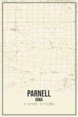 Retro US city map of Parnell, Iowa. Vintage street map.