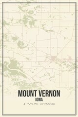 Fototapeta premium Retro US city map of Mount Vernon, Iowa. Vintage street map.