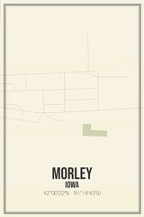 Retro US city map of Morley, Iowa. Vintage street map.