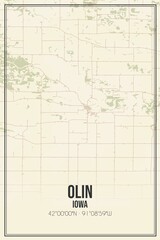 Retro US city map of Olin, Iowa. Vintage street map.