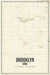 Retro US city map of Brooklyn, Iowa. Vintage street map.