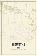 Retro US city map of Hiawatha, Iowa. Vintage street map.