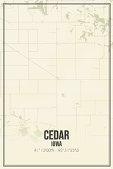 Retro US city map of Cedar, Iowa. Vintage street map.