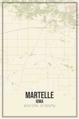Retro US city map of Martelle, Iowa. Vintage street map.