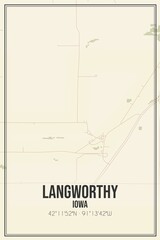 Retro US city map of Langworthy, Iowa. Vintage street map.