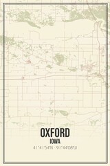 Retro US city map of Oxford, Iowa. Vintage street map.