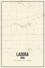 Retro US city map of Ladora, Iowa. Vintage street map.