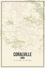 Fototapeta na wymiar Retro US city map of Coralville, Iowa. Vintage street map.