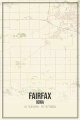 Retro US city map of Fairfax, Iowa. Vintage street map.