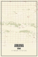 Retro US city map of Amana, Iowa. Vintage street map.