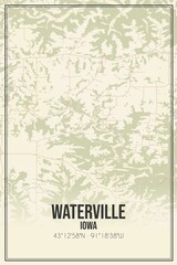 Retro US city map of Waterville, Iowa. Vintage street map.