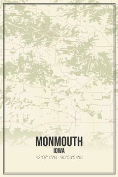 Retro US City Map Of Monmouth, Iowa. Vintage Street Map.