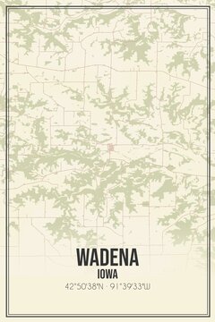 Retro US city map of Wadena, Iowa. Vintage street map.