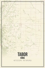 Retro US city map of Tabor, Iowa. Vintage street map.