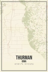 Retro US city map of Thurman, Iowa. Vintage street map.