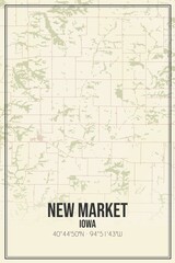 Retro US city map of New Market, Iowa. Vintage street map.