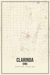 Retro US city map of Clarinda, Iowa. Vintage street map.