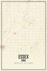 Retro US city map of Essex, Iowa. Vintage street map.