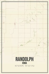 Retro US city map of Randolph, Iowa. Vintage street map.