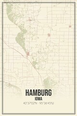 Retro US city map of Hamburg, Iowa. Vintage street map.