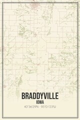 Retro US city map of Braddyville, Iowa. Vintage street map.