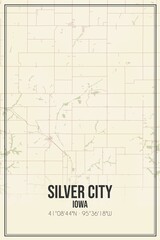 Retro US city map of Silver City, Iowa. Vintage street map.