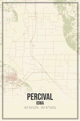 Retro US city map of Percival, Iowa. Vintage street map.