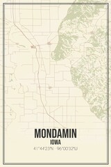 Retro US city map of Mondamin, Iowa. Vintage street map.