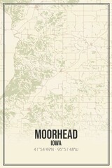 Retro US city map of Moorhead, Iowa. Vintage street map.