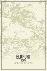 Retro US city map of Elkport, Iowa. Vintage street map.