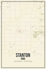 Retro US city map of Stanton, Iowa. Vintage street map.