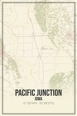 Retro US city map of Pacific Junction, Iowa. Vintage street map.