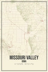 Retro US city map of Missouri Valley, Iowa. Vintage street map.