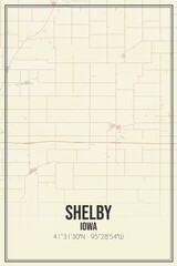 Retro US city map of Shelby, Iowa. Vintage street map.